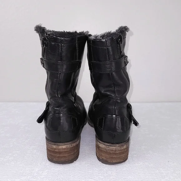 CLARKS Majorca Sun Moto Boots Black Leather Faux Fur Lined US 10 - Picture 6 of 9